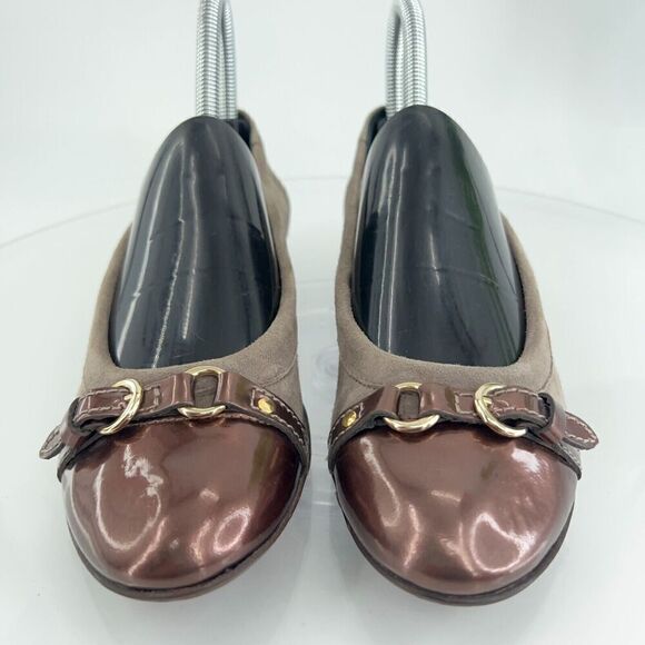 AGL Italy Women's Ballet Flats Size 36.5 Cap Toe Soft Brown Leather Slip On Shoe - Picture 4 of 15